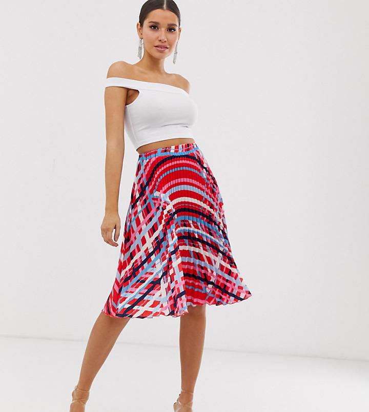 Outrageous Fortune Pleated Midi Skirt In Multi Swirl Print