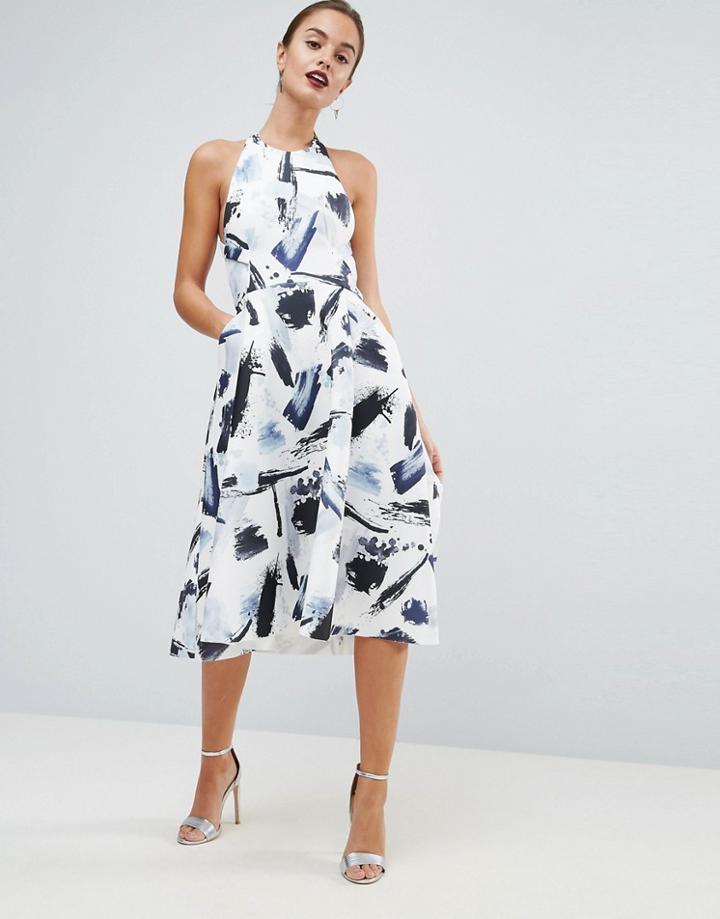 Asos High Neck Mono Scuba Printed Prom Dress - Multi