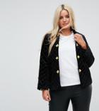 Fashion Union Plus Quilted Velvet Jacket With Gold Military Trims - Black