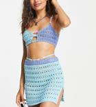 Asos Design Petite Crochet Mini Skirt With Beads In Blue - Part Of A Set