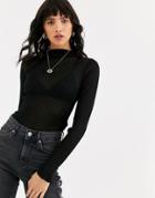 Asos Design Sheer Knit High Neck Sweater-black