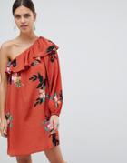 French Connection Delphine Floral Print One Shoulder Dress-red
