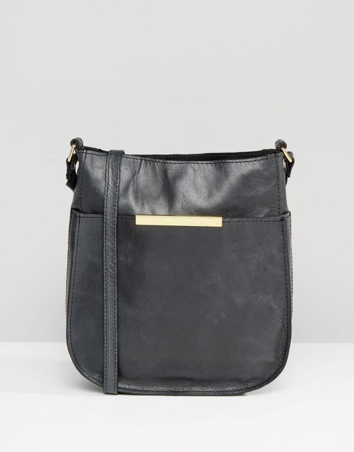 Asos Curved Vintage Leather Cross Body Bag - Black