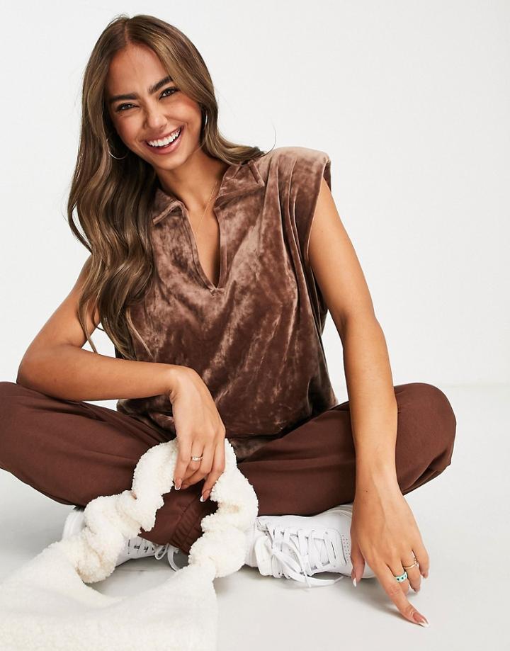 Cotton: On Velour Sleeveless Pullover Tank Top In Chocolate - Part Of A Set-brown