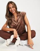 Cotton: On Velour Sleeveless Pullover Tank Top In Chocolate - Part Of A Set-brown