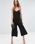 Asos Cami Satin Jumpsuit With Culotte Leg - Black