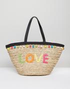 Floozie Pom Pom Basket Beach Bag - Multi
