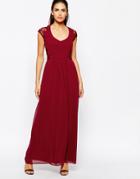 Elise Ryan Maxi Dress With Lace Sleeves - Berry $45.00