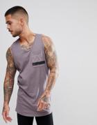 Religion Longline Tank In Gray With Curved Hem And Printed Pocket - Gray