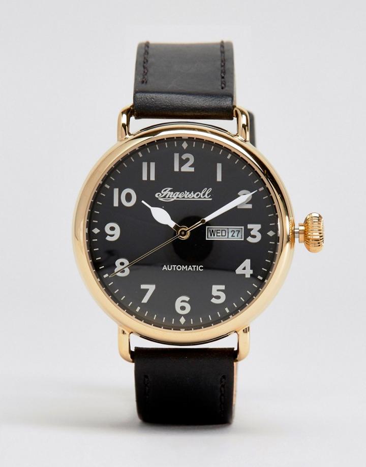 Ingersoll Trenton Quartz Chronograph Leather Watch In Black - Black