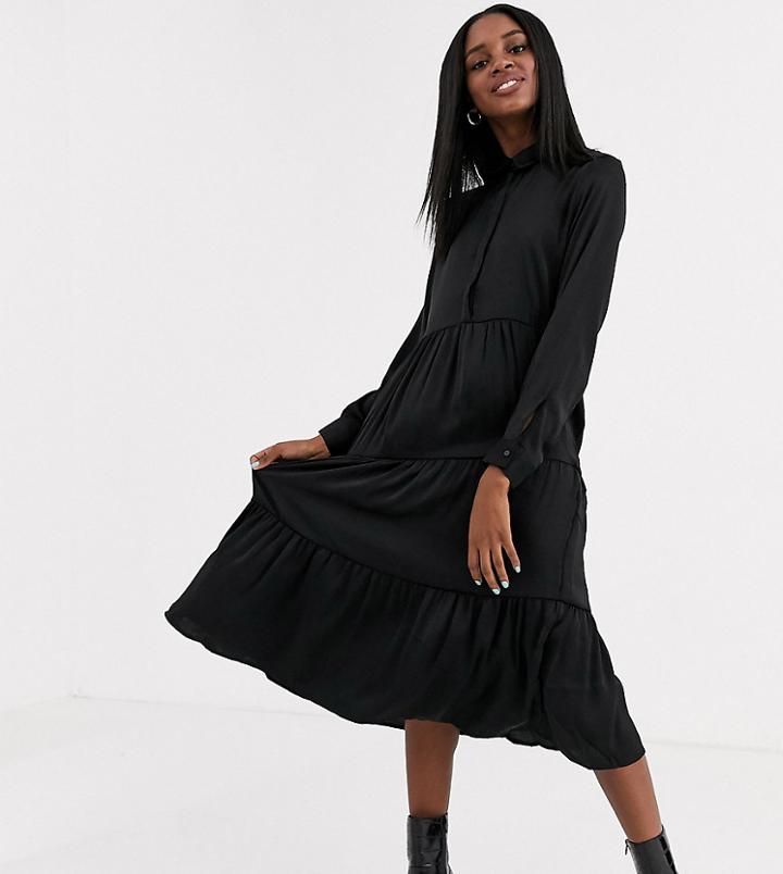 Jdy Tiered Maxi Shirt Dress In Black