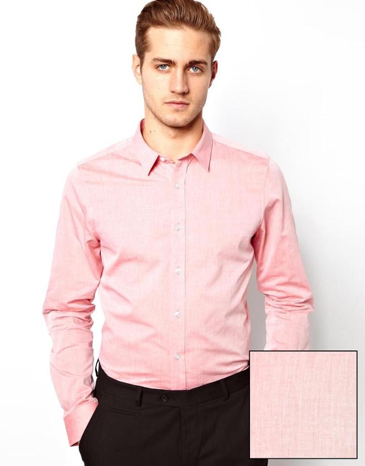 Asos Smart Chambray Shirt In Long Sleeve