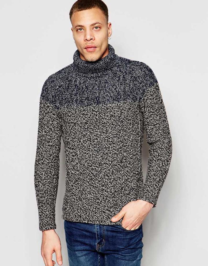 Nudie Roll Neck Sweater Raul Heavy Melange Twisted Yarn