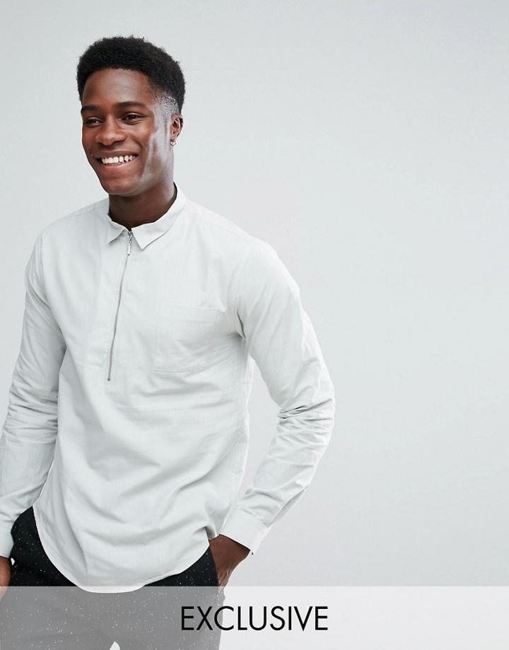 Noak Skinny Shirt With Half Zip - Gray