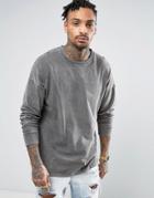 Asos Oversized Long Sleeve T-shirt In Heavy Weight Jersey With Acid Wash And Super Long Sleeve - Black