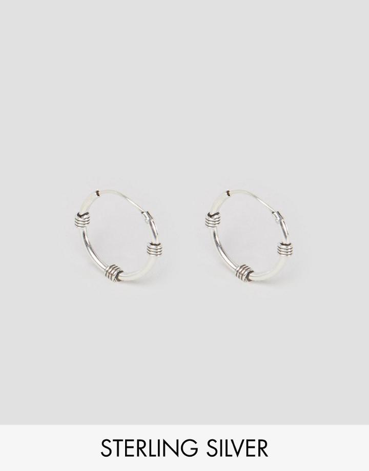 Reclaimed Vintage Triple Ring Detail Hoop Earrings - Silver