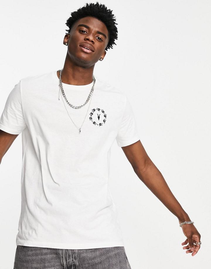 Allsaints Bunch Brace Ramskull T-shirt In White