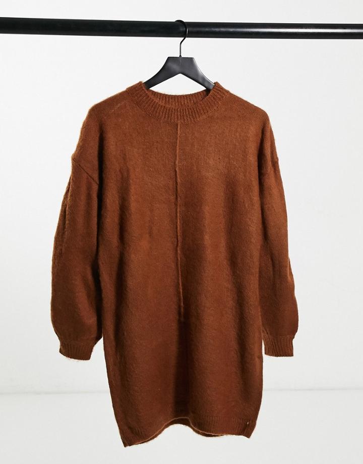 Asos Design Knit Dress With Brushed Yarn In Brown