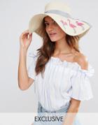 South Beach Straw Hat With Flamingos - Beige