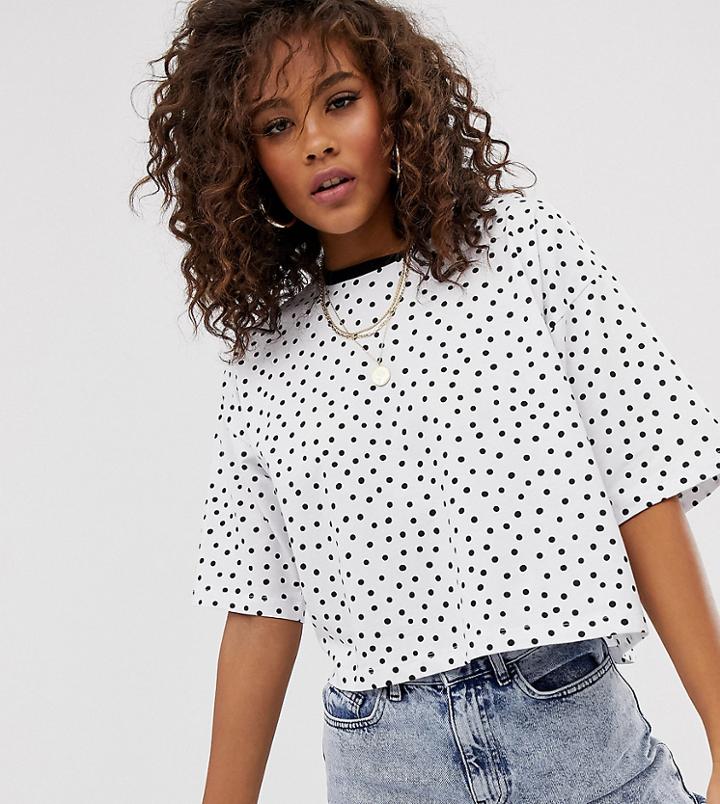 Asos Design Tall Cropped T-shirt With Drawn Mono Spot - White