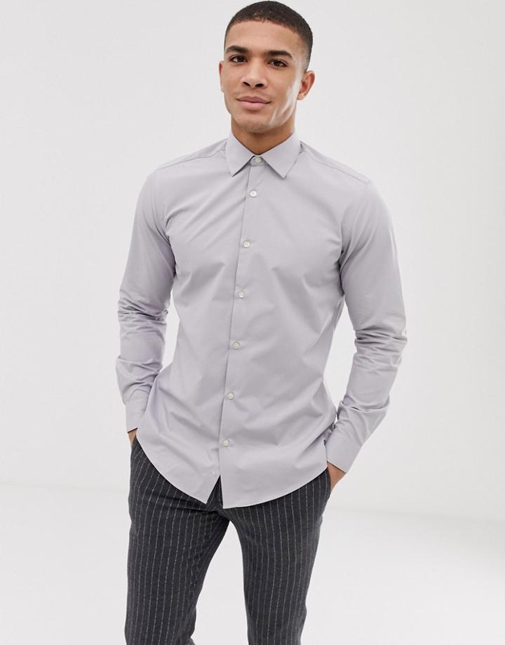 French Connection Plain Poplin Slim Fit Shirt-gray
