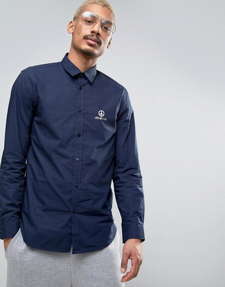 Love Moschino Metallic Chest Logo Shirt - Navy