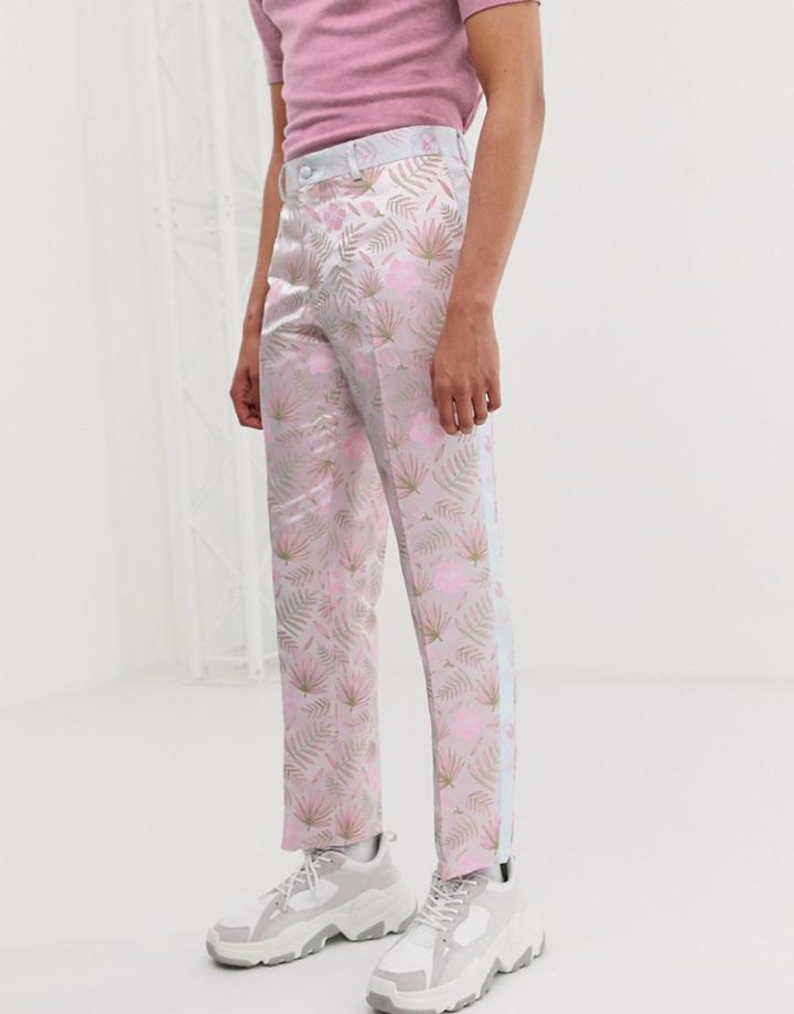 Asos Edition Slim Suit Pants With Cut And Sew Floral Jacquard - Pink