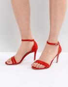Suncoo Heeled Strappy Sandals In Suede - Red
