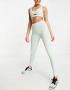 South Beach Rib High Waisted Leggings In Sage Green