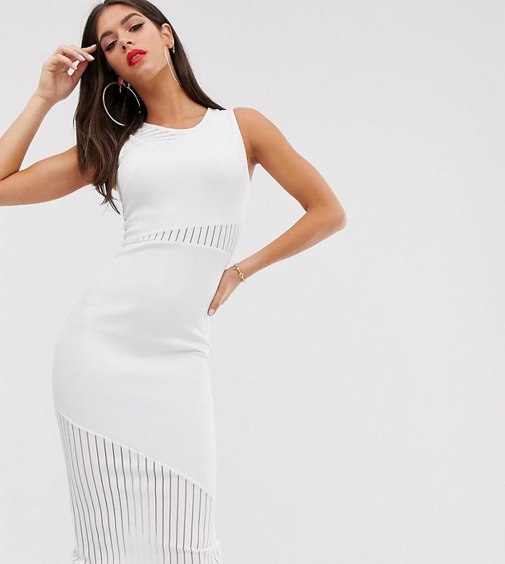 Asos Design Tall Self Stripe Panel Detail Midi Dress - White