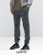 Asos Skinny Joggers In Burnout With Biker Detail - Gray