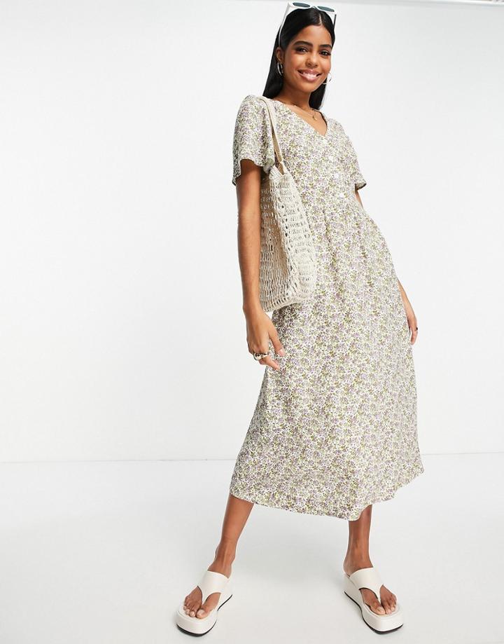& Other Stories Flutter Sleeve Midi Dress In Floral Print-multi