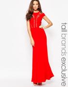 Jarlo Tall Bardot Shoulder Maxi Dress With Cut Out Detail - Red