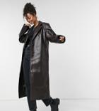 Asos Design Tall Leather Look Trench Coat In Brown