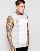 Asos Longline Sleeveless T-shirt With Typographic Print And Stepped Hem - Gray