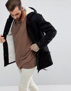Troy Fishtail Cotton Parka With Teddy Lining - Black