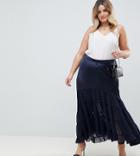 Asos Design Curve Satin Mix Tiered Hem Maxi Skirt - Navy