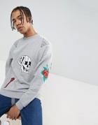 Asos X Lot Stock & Barrel Oversized Sweatshirt With Embroidery In Gray Marl - Gray