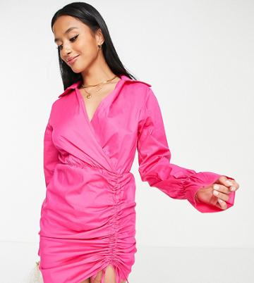 I Saw It First Petite Ruched Side Shirt Dress In Pink-neutral