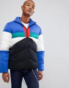 Asos Overhead Puffer Jacket In Color Block - Multi