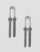 Asos Design Crescent Moon Chain Tassel Earrings - Silver