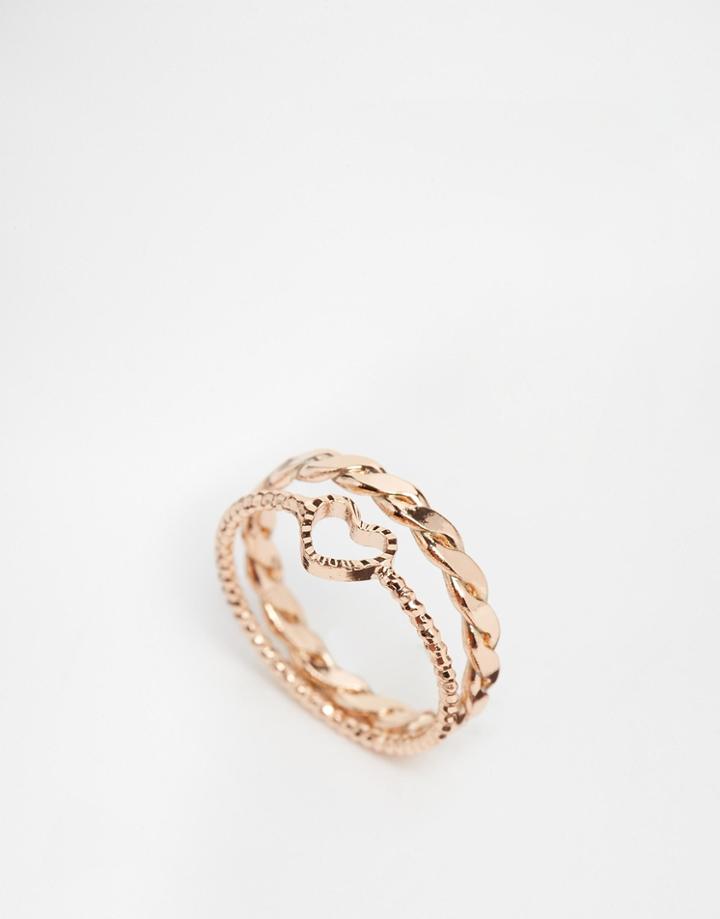 Asos Double Row Heart Pinky Ring - Rose Gold