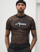 Asos Design T-shirt With Puff Print Text In Fine Mesh