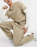Asos Design High Waist Slim Pants In Camel-neutral