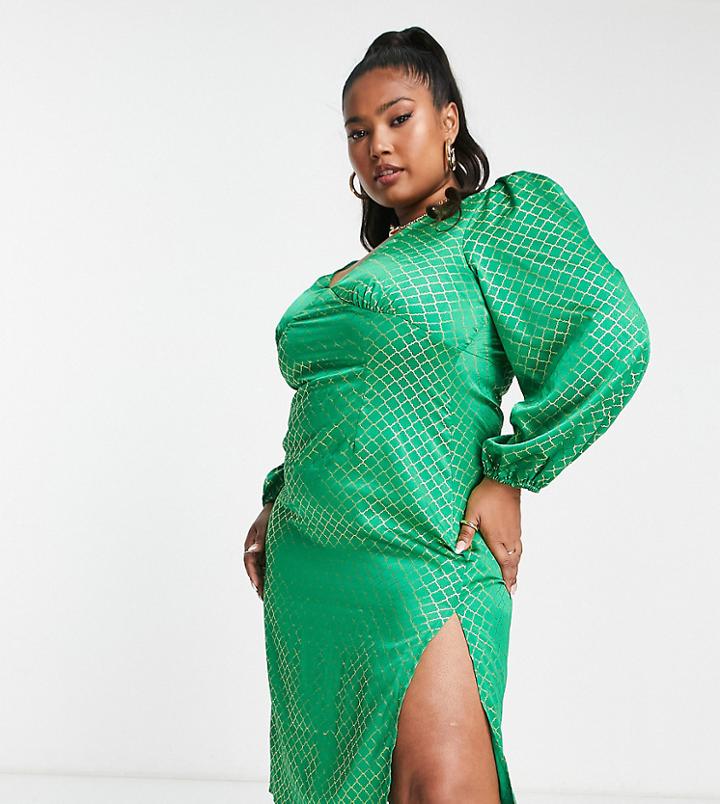 Collective The Label Curve Exclusive Thigh Split Midi Dress In Emerald-green
