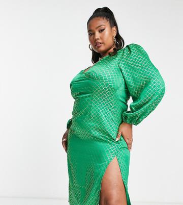 Collective The Label Curve Exclusive Thigh Split Midi Dress In Emerald-green