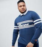 Ellesse Plus Long Sleeve Polo Shirt With Logo Panel In Navy - Navy
