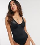 Asos Design Petite Underwire Mesh Overlay Cupped Swimsuit In Black