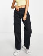 Pull & Bear High Waist Straight Leg Cargo Pants In Black