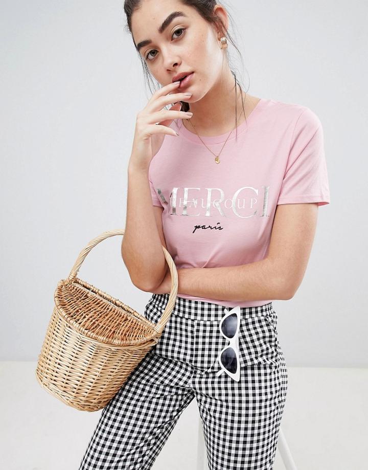 New Look Merci Beaucoup Slogan T-shirt - Pink
